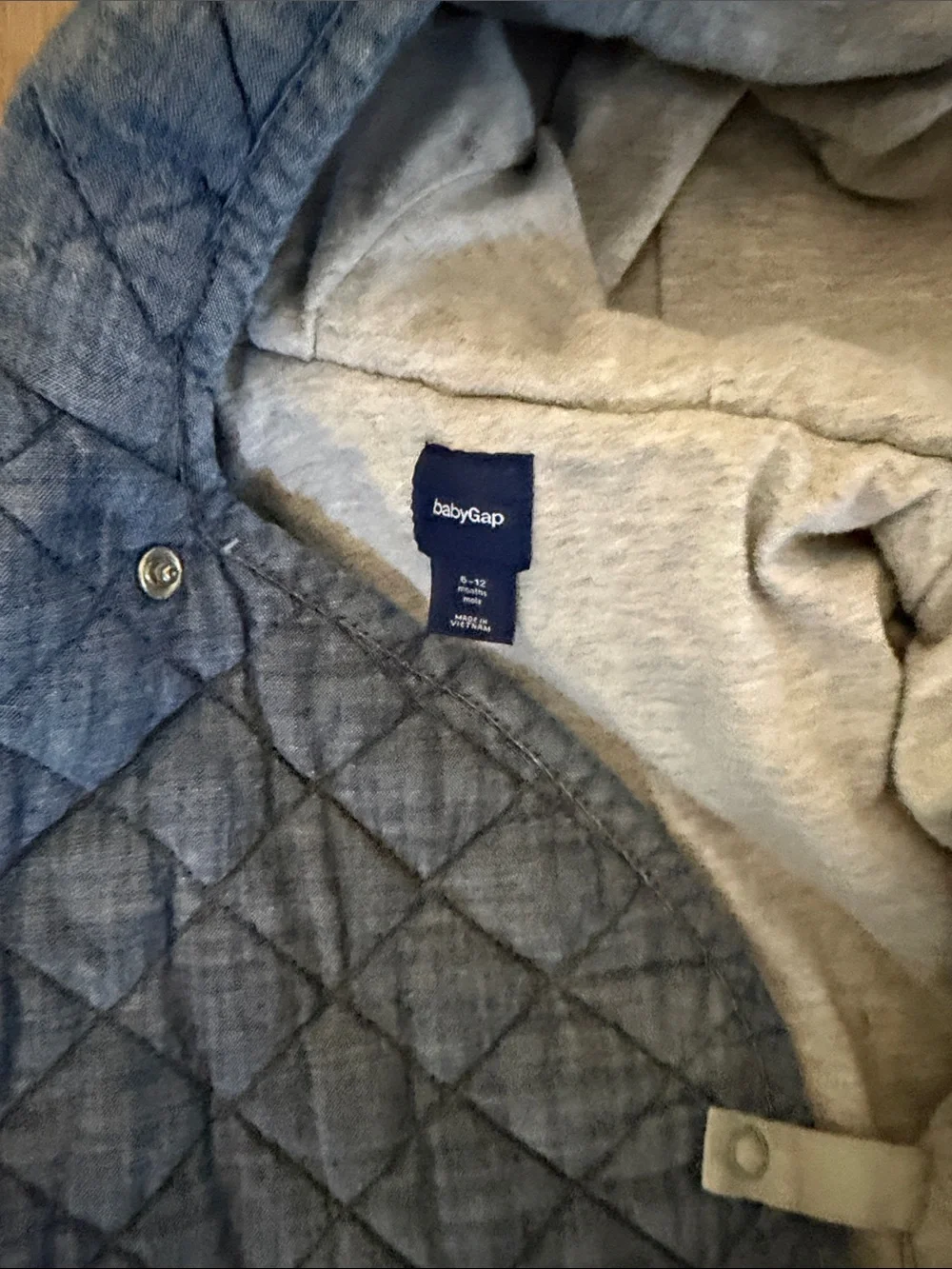 GAP | Quilted Denim-Blue Hooded Footed One-Piece | size 6-12 months